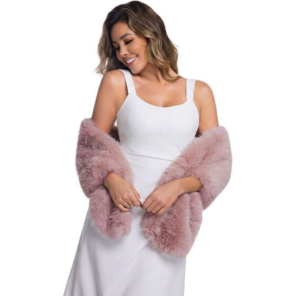 Other - Women' Pink Faux Fur Winter Warm Wedding Neck Warmer Shawl Collar Scarf Stole